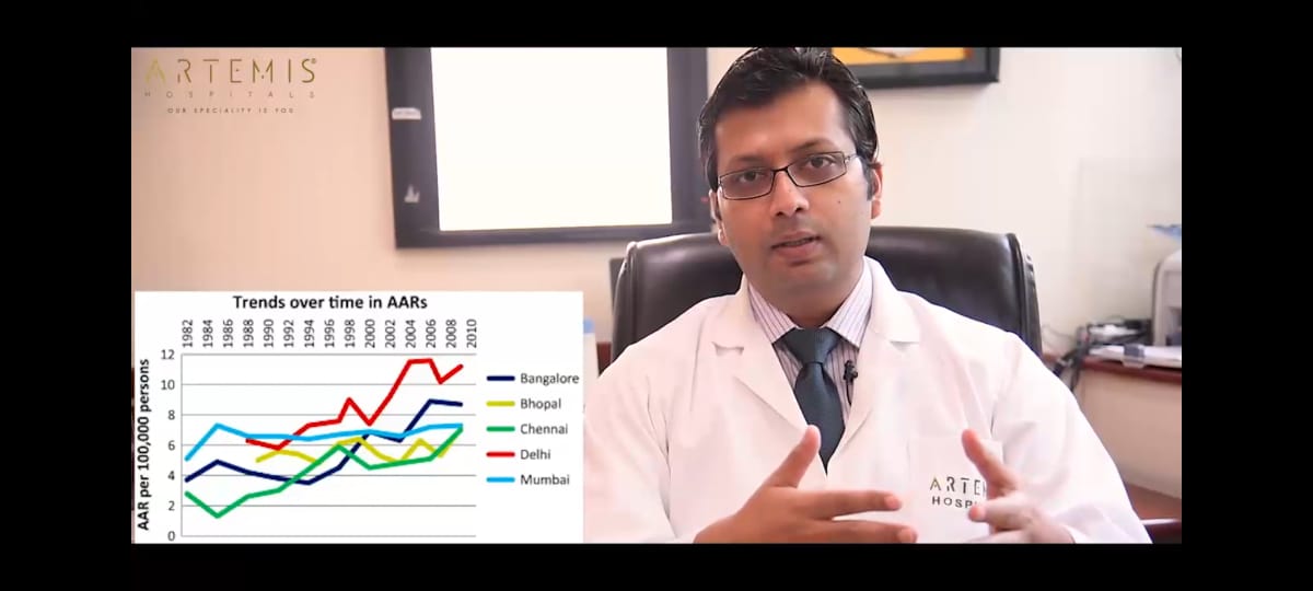 Dr. Nitin Shrivastava explaining a kidney stone infographic to a patient